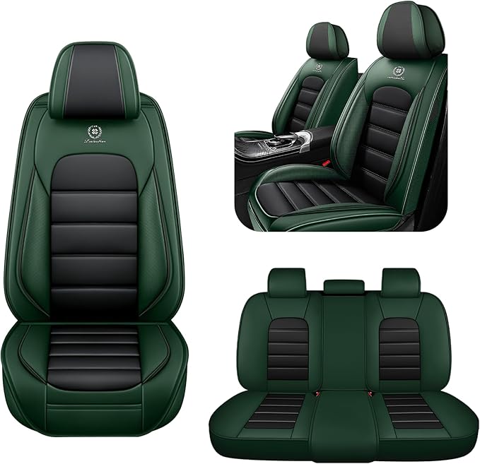 5 Seat Covers for Audi A4 2002-2026 Breathable Car Seat Covers,Anti-Slip Waterproof Car Seat Protectors with Airbag,Automotive Vehicle Cushion with Storage Pockets (Standard,Green)