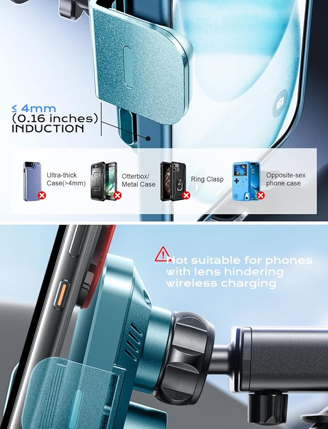 CHGeek Wireless Car Charger, 15W Fast Charging Auto Clamping Car Charger Phone Mount Phone Holder fit for iPhone 16 15 14 13 12 Pro Max 11 XR XS, Samsung Galaxy S25 Ultra S24 S23 S22, Dark Teal