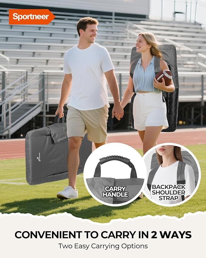 Sportneer Stadium Seats with Back Support: 2.5'' Thick Comfy Cushion 6 Adjustable Angle Bleacher Seat with Armrest - 2 Large Pockets, 2 Cup Holders Stadium Chair for Sport Events Concerts Parks