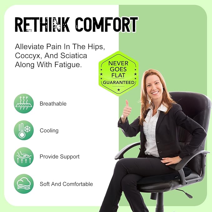 Air Fiber Office Chair Cushion - Ergonomic Seat Cushion for Orthopedic Coccyx, Relief Hip & Back Support - Doctor Recommended Cushion for Long Sitting Worker Driver & Handicapped (Dark Gray)