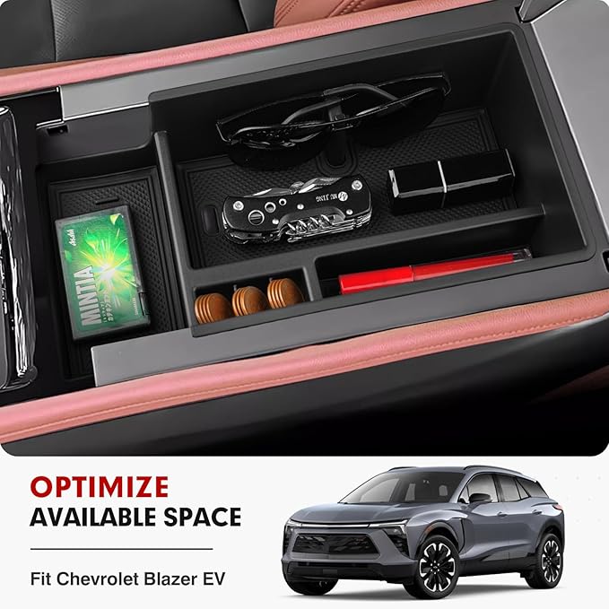 Autorder Center Console Organizer for 2024-2026 Chevrolet Blazer EV Accessories Armrest Storage Box Secondary Insert Tray with Anti-Slip Mat