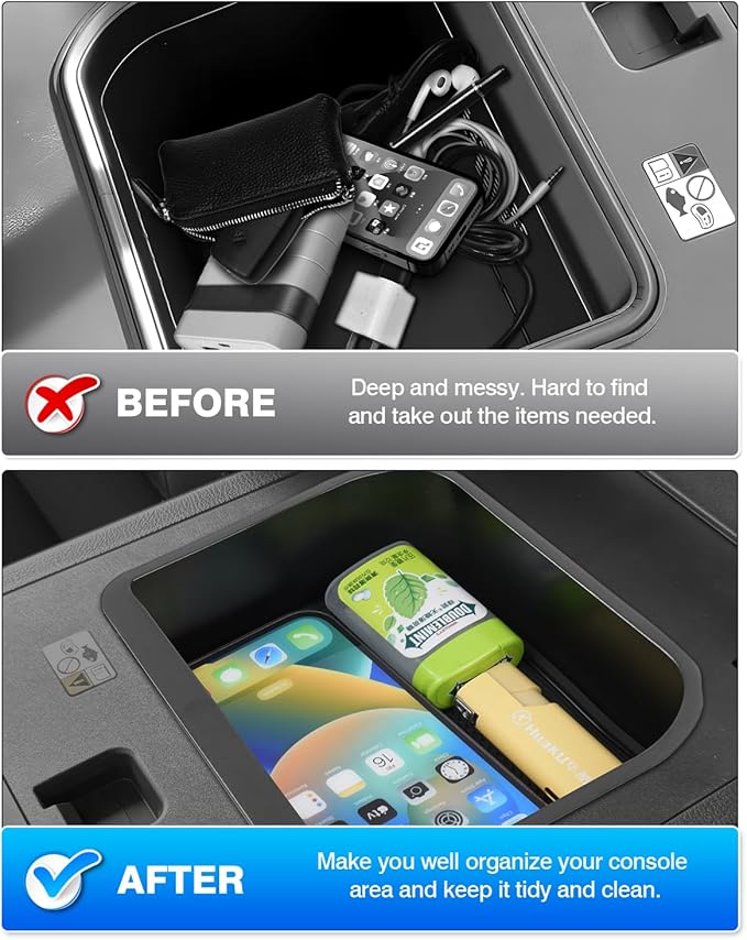 Karltys 2 Pcs Center Console Organizer, Middle Console Organizer with Silicone Mat, Passenger Storage Tray with Hook for Toyota Land Cruiser 250 2024 2025 2026 Accessories(Only for Cool Box Version)