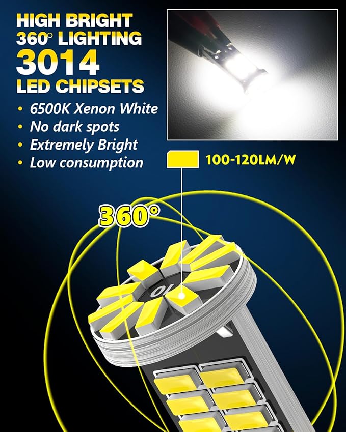 10Pcs 194 T10 168 W5W 2825 LED Bulb, Super Bright LED Car Interior Dome Map Camper RV License Plate Light Bulbs, Upgraded 25-SMD 3014 Chipsets 12V 400LM 6500K Xenon White