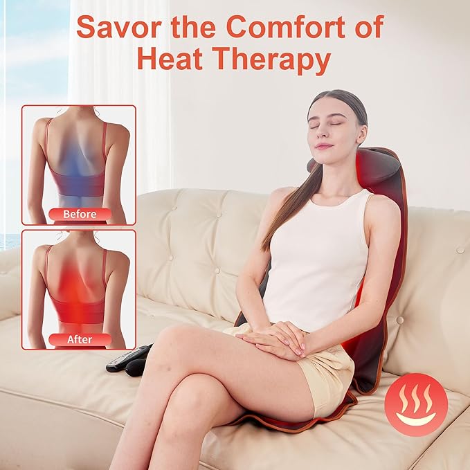 SLOTHMORE Back Massager for Chair, Heated Seat Cushion Massager with Neck Traction, Vibration Massage Pad for Full Body Massage for Office Chair, Home Use