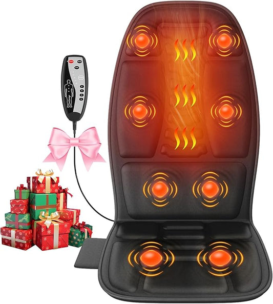 Back Massager with Heat, Massage Chair Pad with 5 Modes & 2 Heat Levels for Back & Thighs, Back Massage Pad for Office & Home Chairs, Gifts for Dad & Mom