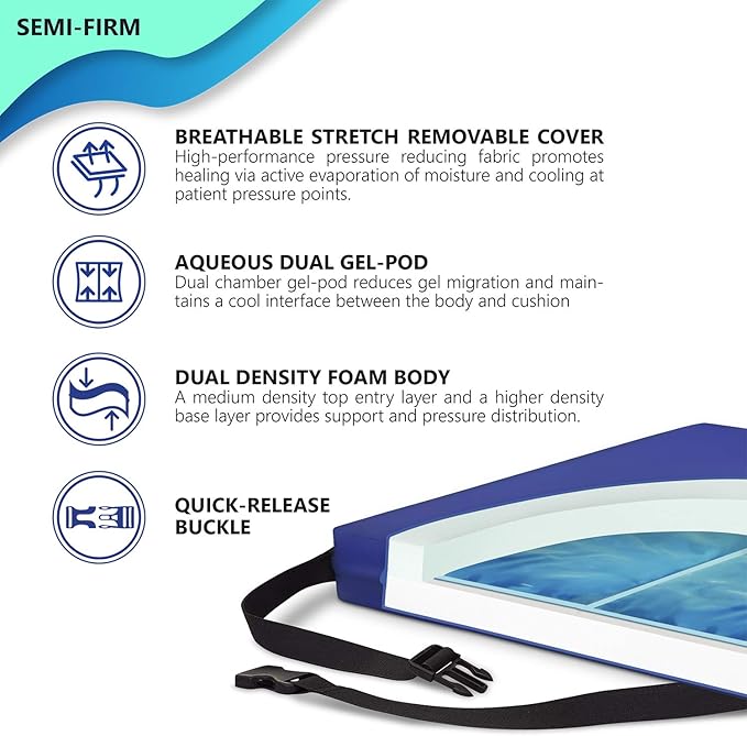 NYOrtho Gel Wheelchair Cushion - Cooling Gel Pad for Sitting - Non-Slip, Water-Resistant Seat Cushion for Pressure Relief - Ideal for Wheelchairs and Office Chairs - 24" x 18" x 3"