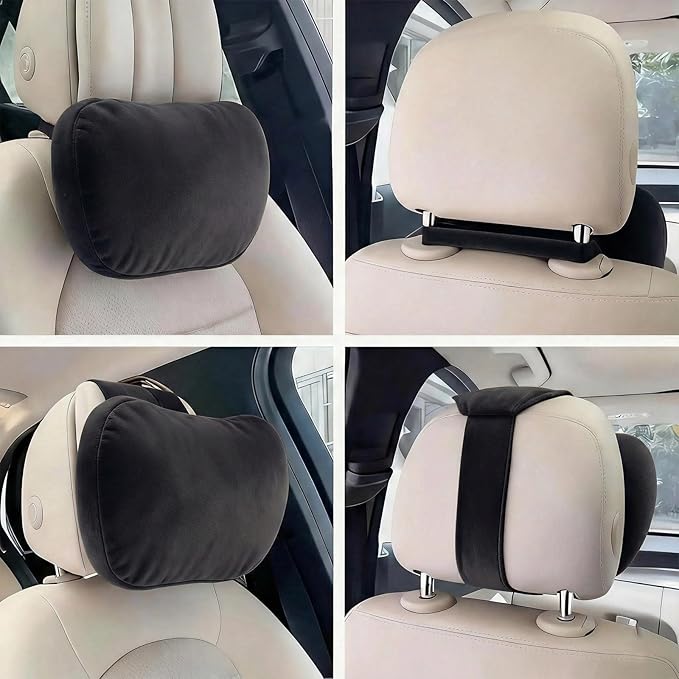 2PCS Car Pillow for Car Neck Pillow for Driving Seat Lumbar Support Soft Cushion with Extra Filling Accessories Back Support for Travel Nap and Trips Sleeping(Black, Head)