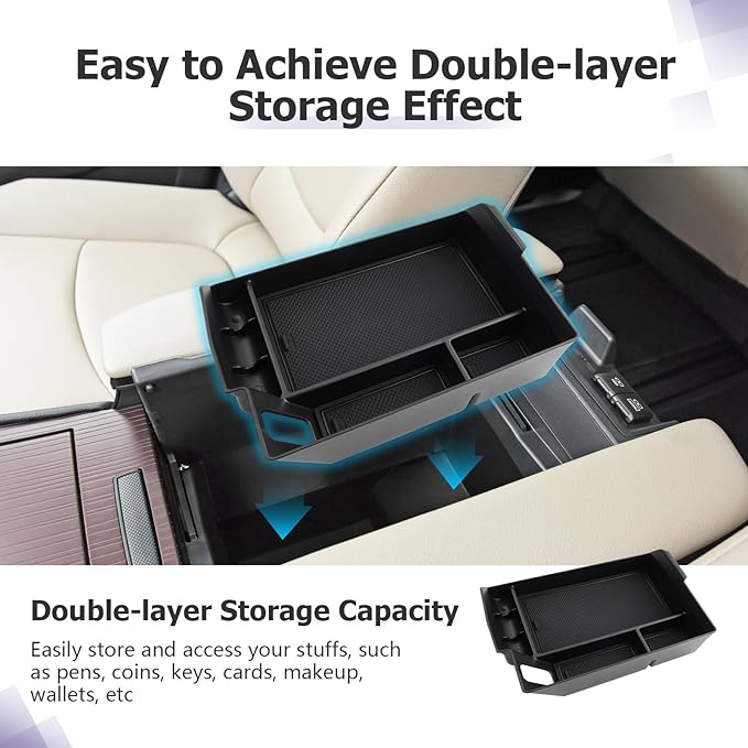 LUWU 2025 2026 Sienna Accessories for 2025 2026 Toyota Sienna Accessories Dashboard Storage Tray Center Console Organizer, Armrest Console Tray Storage Box Black 2-Pack (ONLY for 12.3-INCH Screen)