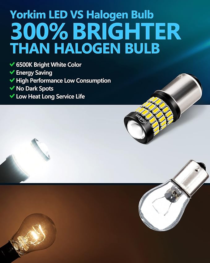 Yorkim 1157 LED Bulbs white Super Bright, 1157 Brake Light Bulb, 9-30V 1157 2057 2357 7528 BAY15D LED Bulb with Projector Replacement for Back Up Reverse Lights or Tail Lights - White