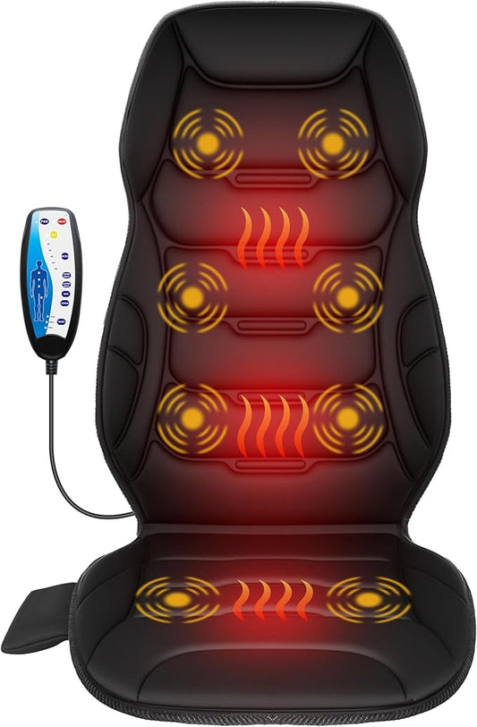 COMFIER Back Massager with Heat, Vibration Massage Seat Cushion with 8 Massage Nodes & 5 Modes, Adjustable Chair Massager Pad for Home Office, Heated Chair Pad, Valentines Day Gifts for Women Mom Wife