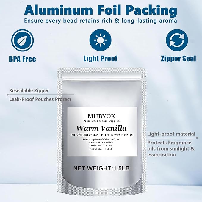 MUBYOK 1.5LB Warm Vanilla Premium Scented Aroma Beads for Making Car Freshies Supplies PreScented Beads for Car Air Freshener Sachets Long-Lasing Scent