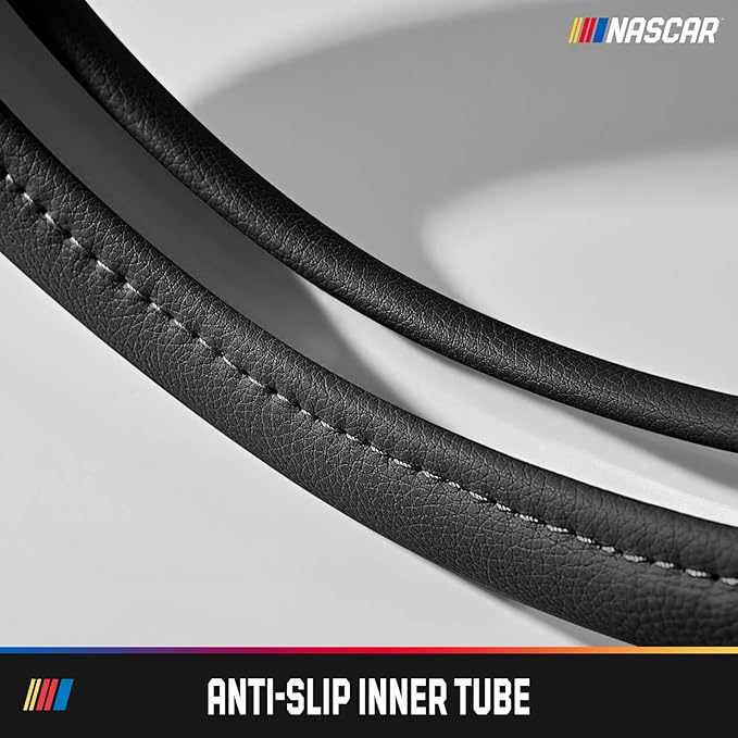 NASCAR Steering Wheel Cover, Two-Tone Black Leather Patchwork, Universal Fit 14.5"-15.5" Steering Covers for Cars, Anti-Slip, Soft Grip, Odor-Free, Trucks & SUVs, Racing Style Interior Upgrade