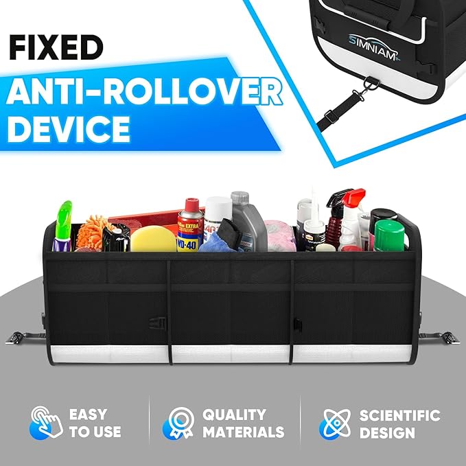 Simniam Large Car Trunk Organizer - with 5 Compartments Trunk Organizers and Storage SUV, Reinforced Handle, Securing Straps, Trunk Organizer Available for Car, SUV, Truck, Minivan