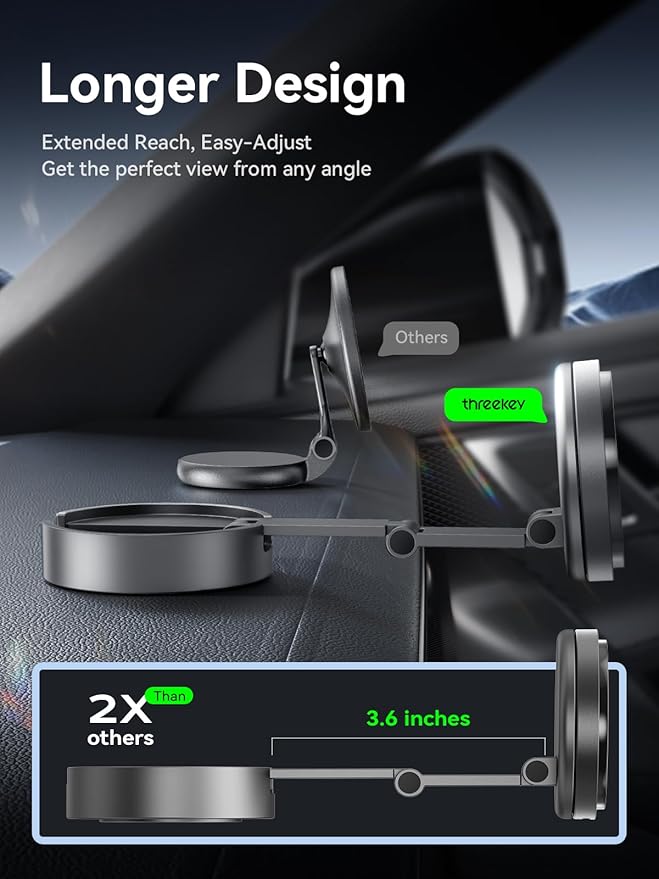 THREEKEY for【Qi2 25W Certified】 MagSafe Car Mount Charger with Cooling Fan&LED Light, 360° Rotating Fast Wireless Charger & Phone Holder for iPhone 17-12, Galaxy S25 | 30W Adapter Included