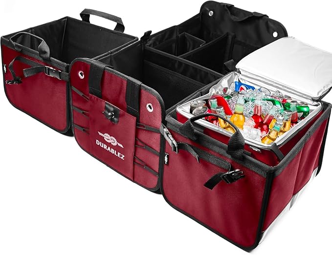 Insulated Cooler Bag for Car Trunk – Thermal Food & Drinks Carrier for Family Trips, Fits Modular Organizer Compartments – Red