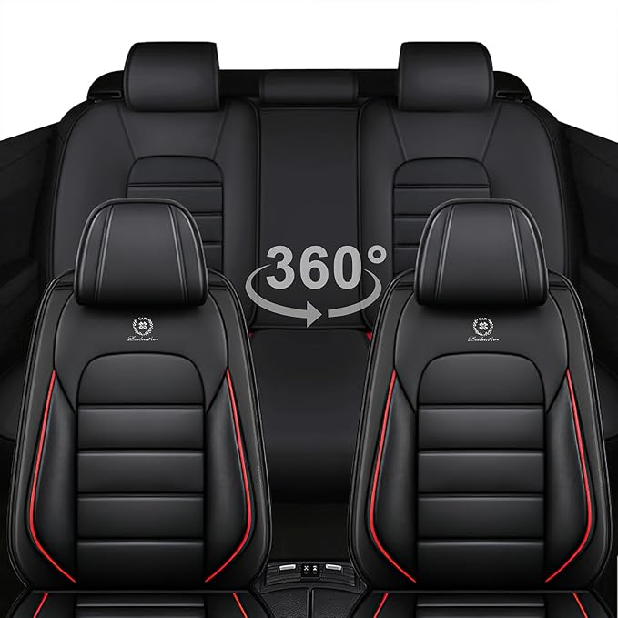 5 Seat Covers for Chrysler Pacifica 2004-2026 Breathable Car Seat Covers,Anti-Slip Waterproof Car Seat Protectors with Airbag,Automotive Vehicle Cushion with Storage Pockets (Standard,Redline)