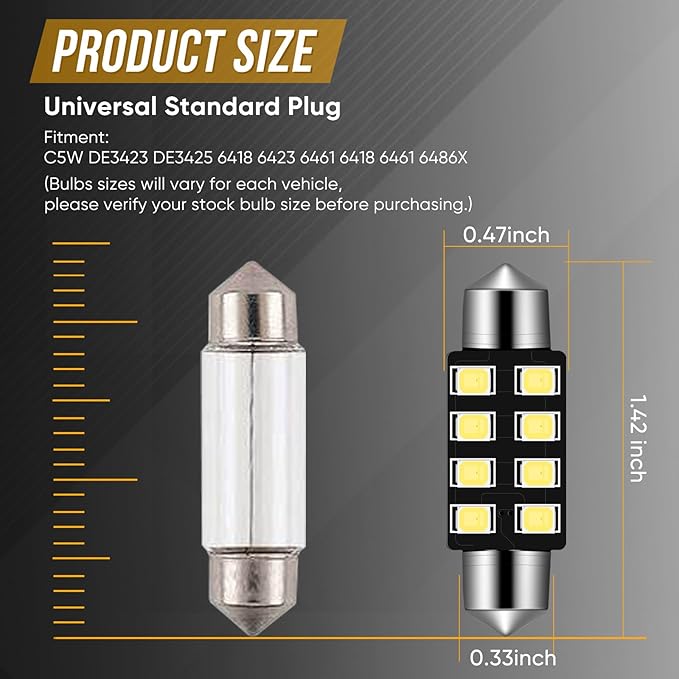 Audak Festoon LED Bulb 36mm 2835 8SMD Canbus Error Free Fit for Interior Dome Map Lights Door Courtesy Lights Trunk Lights License Plate Lights (Pack of 4)