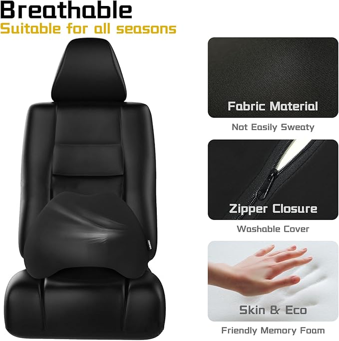 HOPON 2025 Upgrade Lumbar Support Pillow for Most Cars SUV,Waist Pillow with Breathable Fabric,Soft Pillow for Relieving Stiffness Sedan Home Office Black,1 Pack - Black