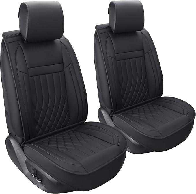 Aierxuan 2pcs Car Seat Covers Front Set with Waterproof Leather, Airbag Compatible Automotive Vehicle Cushion Cover Universal Fit for Most Cars (Black)