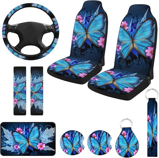 10 Pcs Butterfly Universal Car Seat Covers Full Set, Breathable & Washable Car Seat Covers Full Sets, Fashionable Butterfly Covers for Cars Interior, Universal Fit