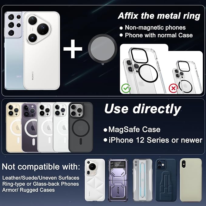 surundo Magnetic Phone Holder for Car - Upgraded 360° Vacuum Magnetic Phone Holder, Foldable Retractable Suction Cup Car Mount for Magsafe for Your Car/Gym/Mirror Mount for iPhone & Android