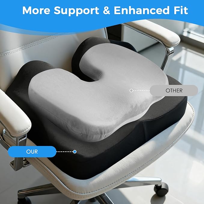 Niceeday Seat Cushion for Office Chair & Car - Premium Memory Foam with Ergonomic U-Shape Design - Enhanced Comfort for Tailbone & Hip Support, Non-Slip Base & Machine Washable Cover