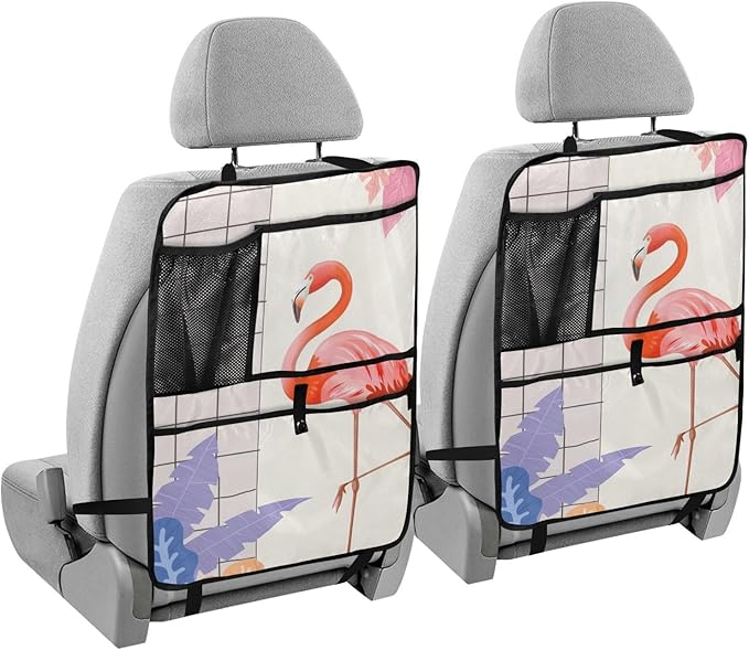 Automotive Seat Back Organizers Car Seat Organizer Waterproof Car Back Storage Kick Mat, Backseat Car Organizer with Pockets,Car Seat Protector Fit All 1Pcs 火烈鸟