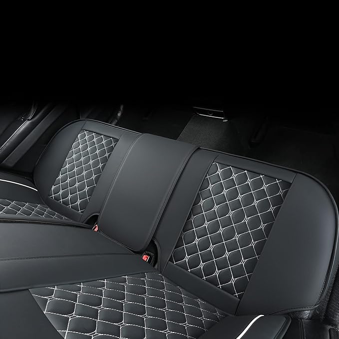 Car Back Seat Covers,Rear Seat Covers,Universal Fit for Most Cars,SUV,Sedans and Pick-up Trucks,Automotive Faux Leather Vehicle Cushion Covers(Rear Seat Covers,Black/White)