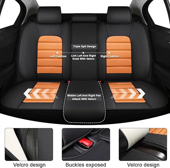 5 Seat Covers for Toyota Highlander 2001-2026 Breathable Car Seat Covers,Anti-Slip Waterproof Car Seat Protectors with Airbag,Automotive Vehicle Cushion with Storage Pockets (Standard,Orange)