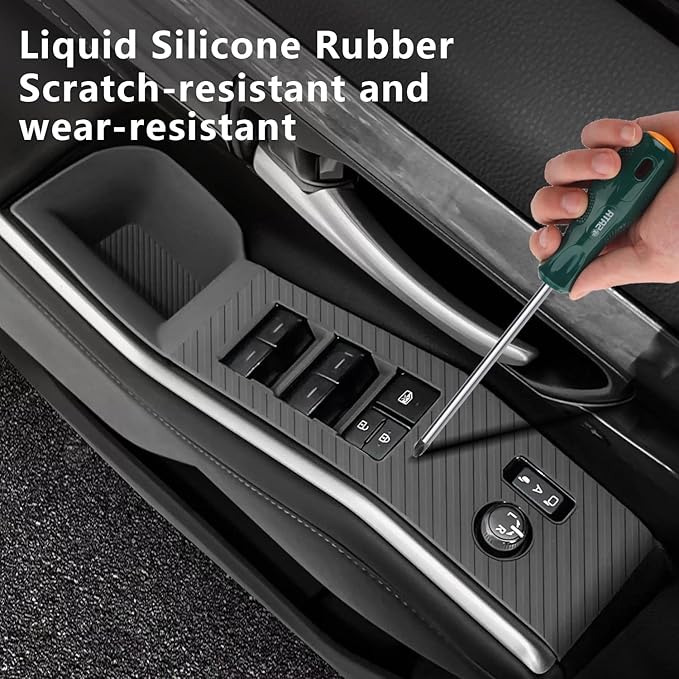 Temmis 4PCS Car Door Window Switch Panel Cover for Toyota Highlander 2022-2026, Auto Interior Decor Accessories Armrest Trim Silicone Style Kit-Black
