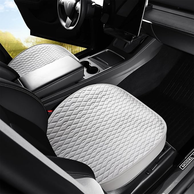 SanQing 2PCS Car Seat Cover Luxury Napa Leather Front Seat Covers for Model Y 2023-2024 Car Seat Bottom,Original White Color Heavy Duty Seat Cushion Protector Without Backrest (White, Model Y)
