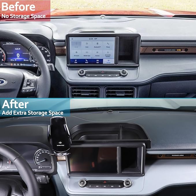 CHEAYAR Dashboard Storage Box Fit for Ford Maverick 2022, ABS Dash Panel Tray Organizer, Dash Tray Phone Holder Mount with Storage Box, Dash Center Console Table Storage Tray (Wireless charging)