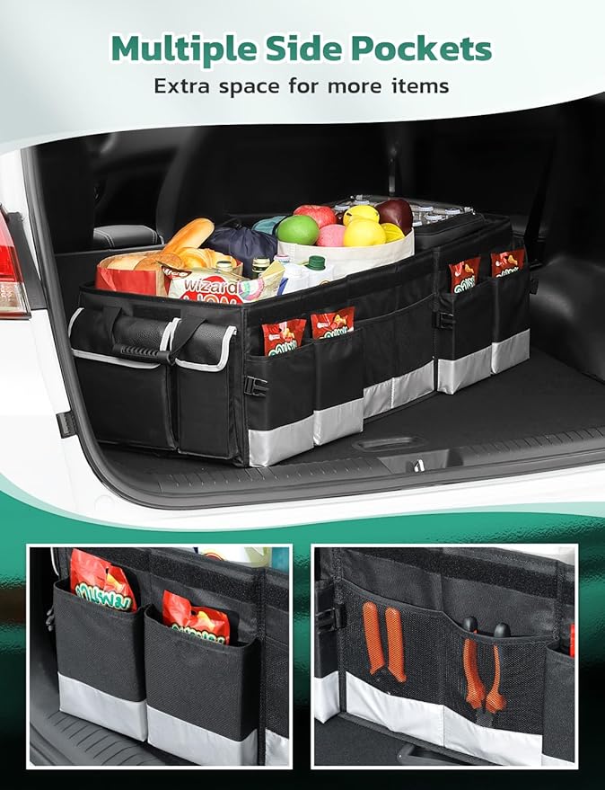 Oasser Trunk Organizer with Cooler Bag, Large Collapsible Car Trunk Organizer for SUV with Multi Compartments, Car Storage Grocery with Lid (Extra Large, Black&Grey)