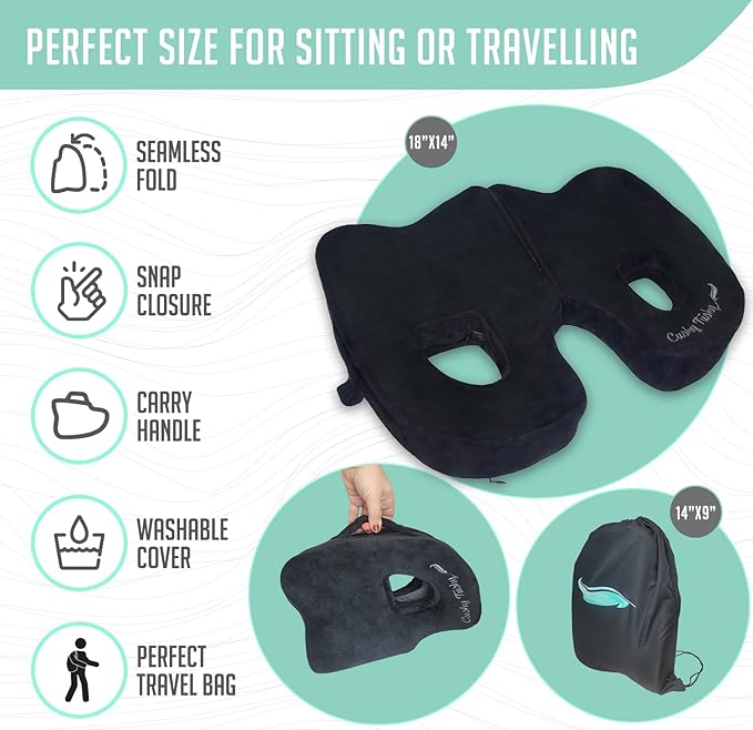 Premium Foldable Piriformis Seat Cushion - Piriformis Pain and Sciatic Pain Relief Cushion - for Home & Office Use, Perfect for Travel or Driving