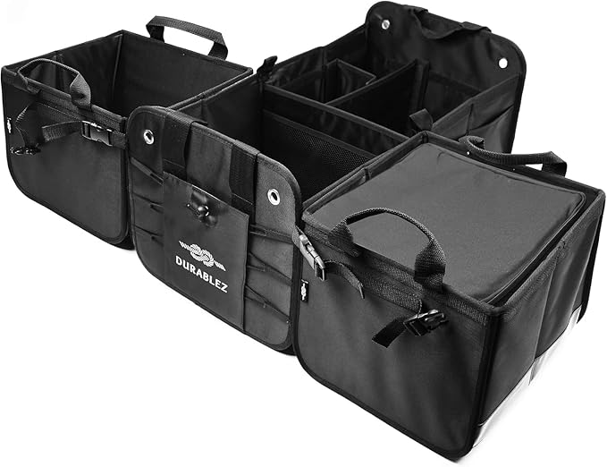Trunk Organizer 5-Section Modular XL Car Storage System – Extra Large Cargo Organizer for Car Trunk, Foldable Multi-Compartment Auto Organizer, Heavy Duty Oxford 1680D – Black
