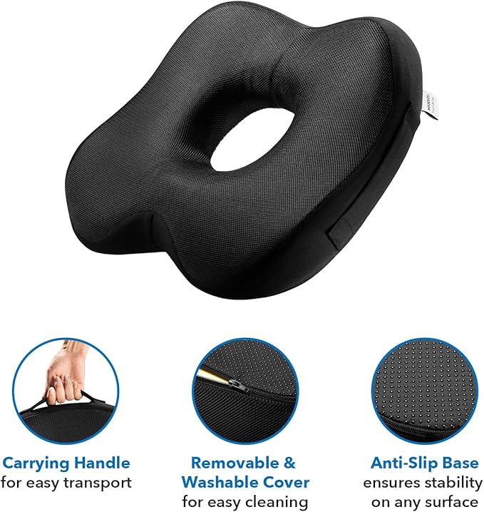 Mount-It! Office Seat Cushion, Premium Lumbar Support, Memory Foam, Gel Filling, Ergonomic Comfort Chair, Use in Car, at Desk, Home, Back, Hip Sciatica Cushions - Washable Cover in Black…