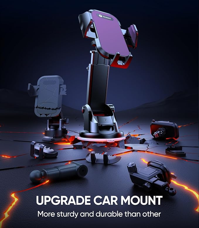 VICSEED Purple Phone Holders for Your Car [Upgraded True Military-Grade Strongest Suction] Cell Phone Mount for Car Dashboard Windshield Vent Truck Boat Stand Adjustable for iPhone Android