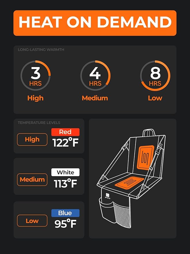ORORO Heated Stadium Seat with Back Support, Portable Folding Stadium Seat for Bleachers Camping Concert (Battery Included)