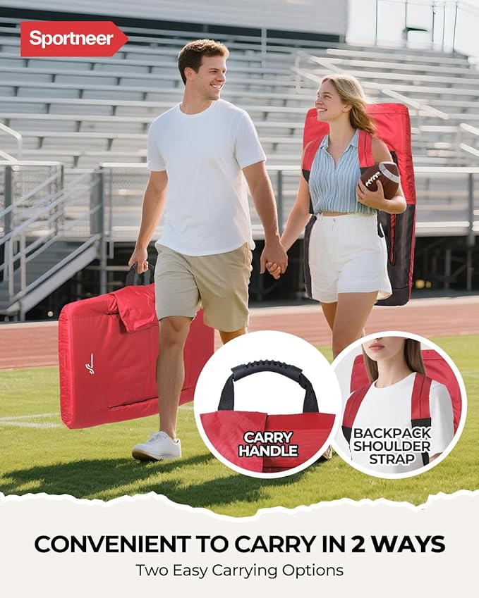 Sportneer Stadium Seats with Back Support: 2.5'' Thick Comfy Cushion 6 Adjustable Angle Bleacher Seat with Armrest - 2 Large Pockets, 2 Cup Holders Stadium Chair for Sport Events Concerts Parks