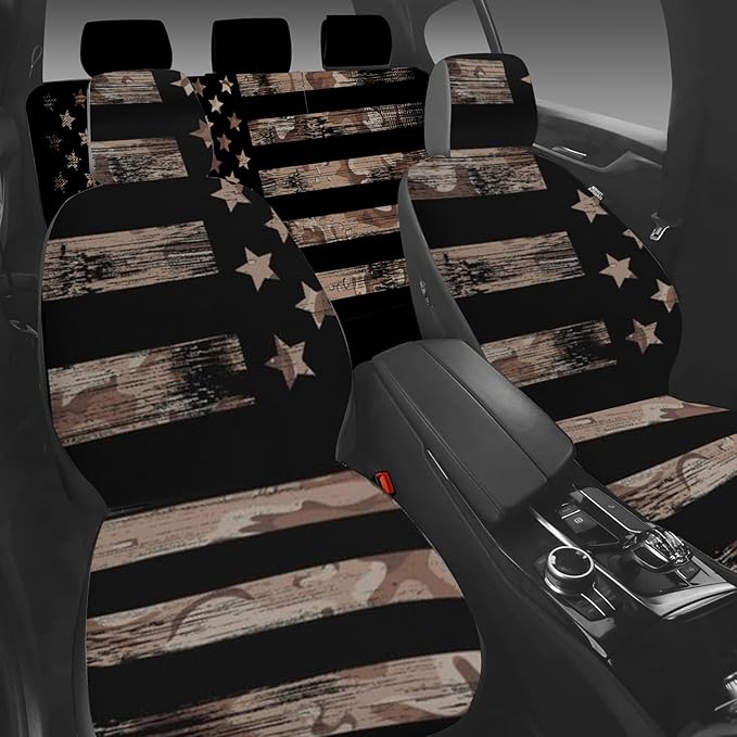 2 Pcs Premium Black Flag Car Seat Cover, Breathable & Washable Car Seat Covers Full Sets, Fashionable Printed Seat Covers for Cars Interior, Universal Fit for Most Cars, Sedan, Truck, SUV