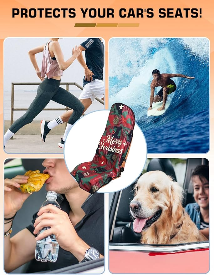 Universal Car Seat Cover Towel, Waterproof Washable Sweat Protection for Front Bucket Seats, Non-Slip Fit, Fits Cars SUVs Trucks, Ideal for Gym, Kids, Pets, Outdoor Sports, Travel (Christmas, 1 Pack)