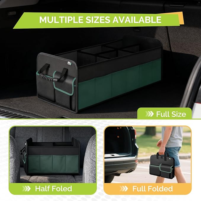 MIU COLOR Trunk Organizer for SUV, Large 5 Compartments Car Organizer, Collapsible Trunk Organizer, Strong Handle, Non-Slip Bottom, Storage Organizer for Sedans, Van, Jeep, Grocery, Black Mixed Green