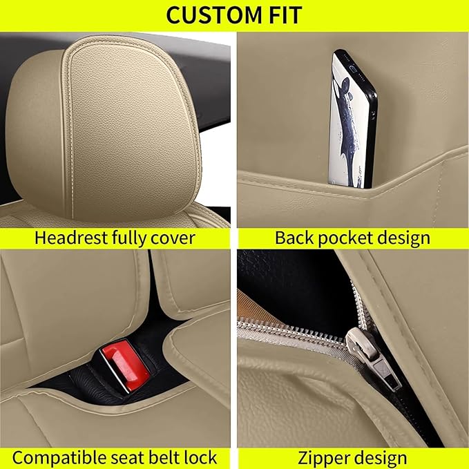 Car Seat Covers Full Set Fit for Hyundai Accent 2017-2025 2026: 5 Seat Auto Interior Accessories, Waterproof Faux Leather Vehical Car Seat Cushion Covers(Beige)