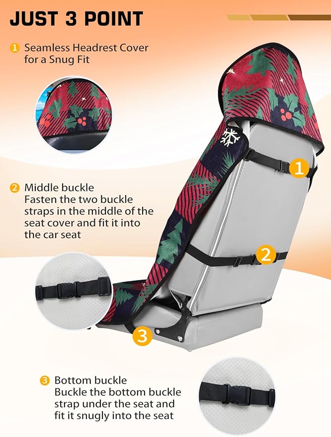 Universal Car Seat Cover Towel, Waterproof Washable Sweat Protection for Front Bucket Seats, Non-Slip Fit, Fits Cars SUVs Trucks, Ideal for Gym, Kids, Pets, Outdoor Sports, Travel (Christmas, 2 Pack)