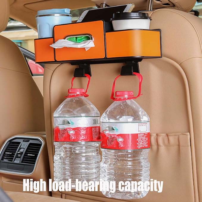 3 in 1 Car Backseat Organizer with Cup Holder, Leather Multifunctional Seat Back Storage with Tissue Box, Phone Holder and Hooks, for Hold Phones, Snacks, Drinks, and Handbags (Brown,2PCS)