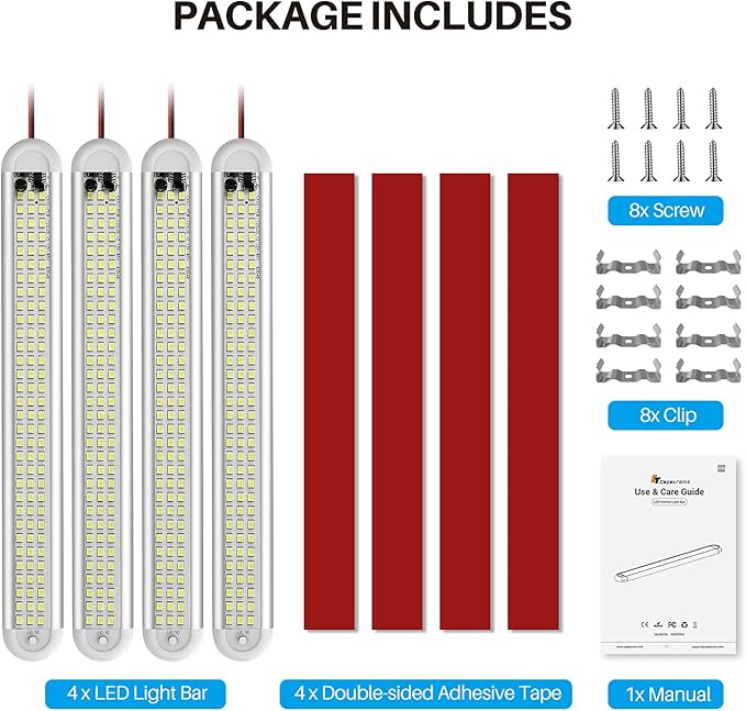 12v LED Interior Light Bar，CT CAPETRONIX 120LEDs 1500LM 8W DC 12 Volt led Strip Lights with ON/Off Switch，for Enclosed Cargo Trailer, Car RV Van Truck Lorry Camper Boat Caravan Motorhome (4Pack)