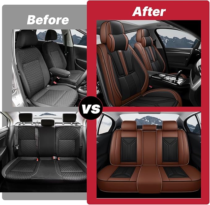 Car Seat Cover Full Set for Lexus RX 350 2007-2026,Faux Leather Seat Cover for Car,Breathable Vehicle Cushions Cover Waterproof Automotive Seat Covers with Headrests(5 seat,Black&Brown)