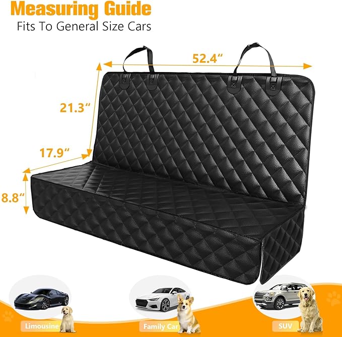 PETICON Dog Car Seat Cover for Back Seat, PU Leather Waterproof Bench Seat Cover, Scratchproof Pet Seat Cover Protector, Non-Slip & Durable Rear Seat Cover for Cars, Trucks and SUVs