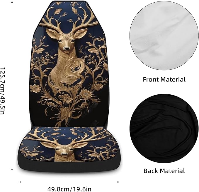 2 Pcs Premium Deer Car Seat Cover, Breathable & Washable Car Seat Covers Full Sets, Fashionable Printed Seat Covers for Cars Interior, Universal Fit for Most Cars, Sedan, Truck, SUV