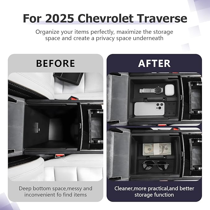 LUWU Center Console Organizer Tray Compatible with 2024 2025 2026 Chevrolet Traverse & 2024 2025 2026 GMC Acadia Accessories Armrest Console Organizer Armrest Organizer Insert Tray Black 2-Pack